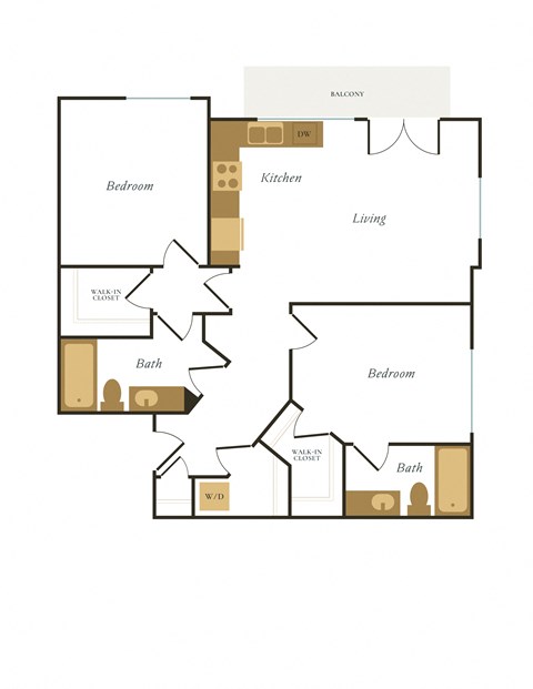Floor plan for 2 beds, 2 baths, 1055 sqft